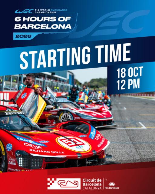 ⌚ 12PM // 18 OCT #6HBarcelona 

😁 Ja era hora!!! Les primeres 6 Hores de Barcelona arrencaran al migdia del diumenge 18 d'octubre i el rellotge no s'aturarà fins a les 18h! 🙌

Ya era hora! Las primeras 6 Horas de Barcelona arrancarán al mediodía del domingo 18 de octubre y el reloj no se detendrá hasta las 18:00h. 🙌

About time! The inaugural 6 Hours of Barcelona will get underway at midday on Sunday, October 18, and the clock won't stop until 6pm! 🙌

🔜 Durant el matí de diumenge hi haurà més activitats, estigueu atents! 👀
Durante la mañana del domingo habrá más actividades, estad atentos! 👀
There will be more activities taking place throughout Sunday morning, so stay tuned! 👀

🎟️ No te les pots perdre, entrades al nostre web i a les Stories!
🎟️ No te las puedes perder! Entradas disponibles en nuestra web y en las Stoties.
🎟️ You can't miss it! Tickets available on our website and at Stoties.

#WEC
